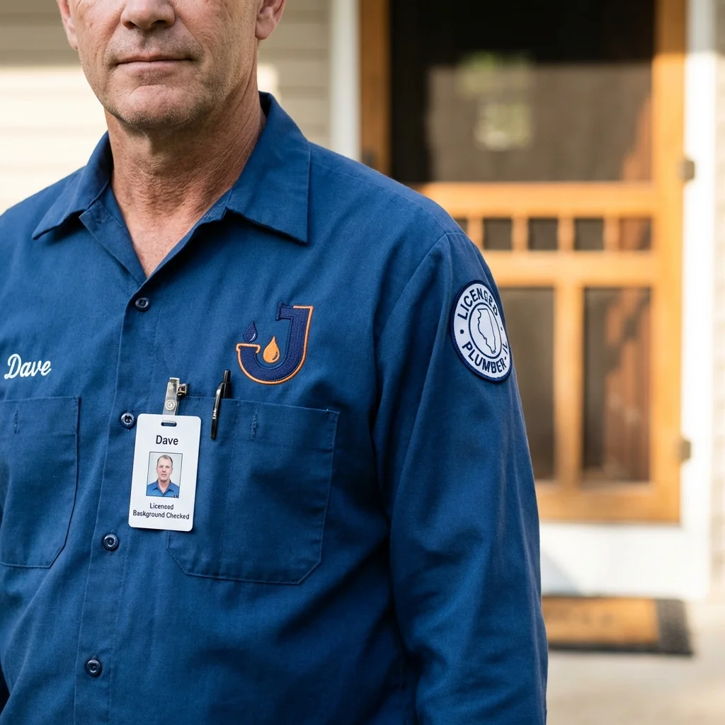 Licensed plumber showing ID badge in San Juan Capistrano, CA