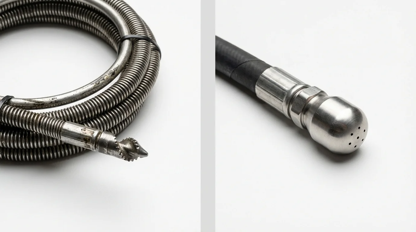 Drain snake cable and hydro jetting nozzle used for drain cleaning in San Juan Capistrano, CA
