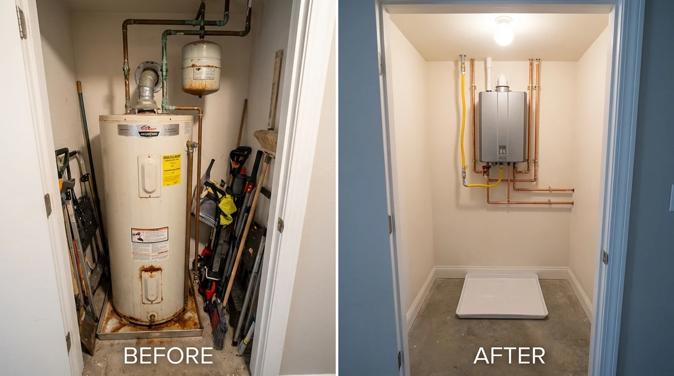 Tank water heater versus wall-mounted tankless unit comparison for San Juan Capistrano, CA homeowners