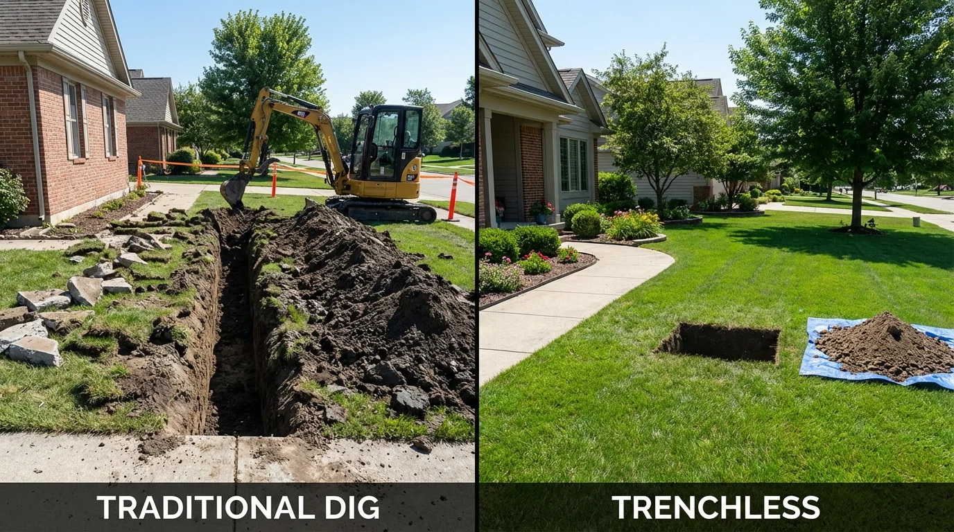 Trenchless sewer repair with minimal yard damage versus traditional excavation in San Juan Capistrano, CA